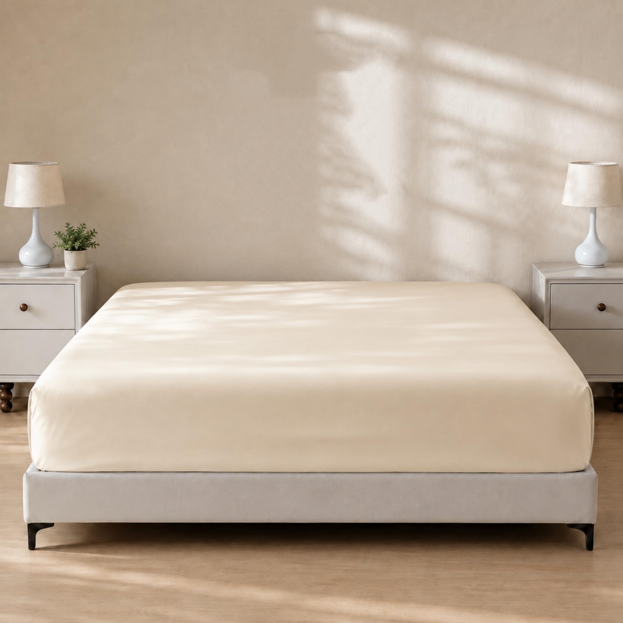 GOKOTTA Spannbettlaken für Queensize-Betten, 100 % Viskose aus Bambus, ultraweich, kühlend und atmungsaktiv, Bettlaken mit 4 elastischen Eckbändern, kein Rutschen, kein Pilling, 40,6 cm tiefe Tasche