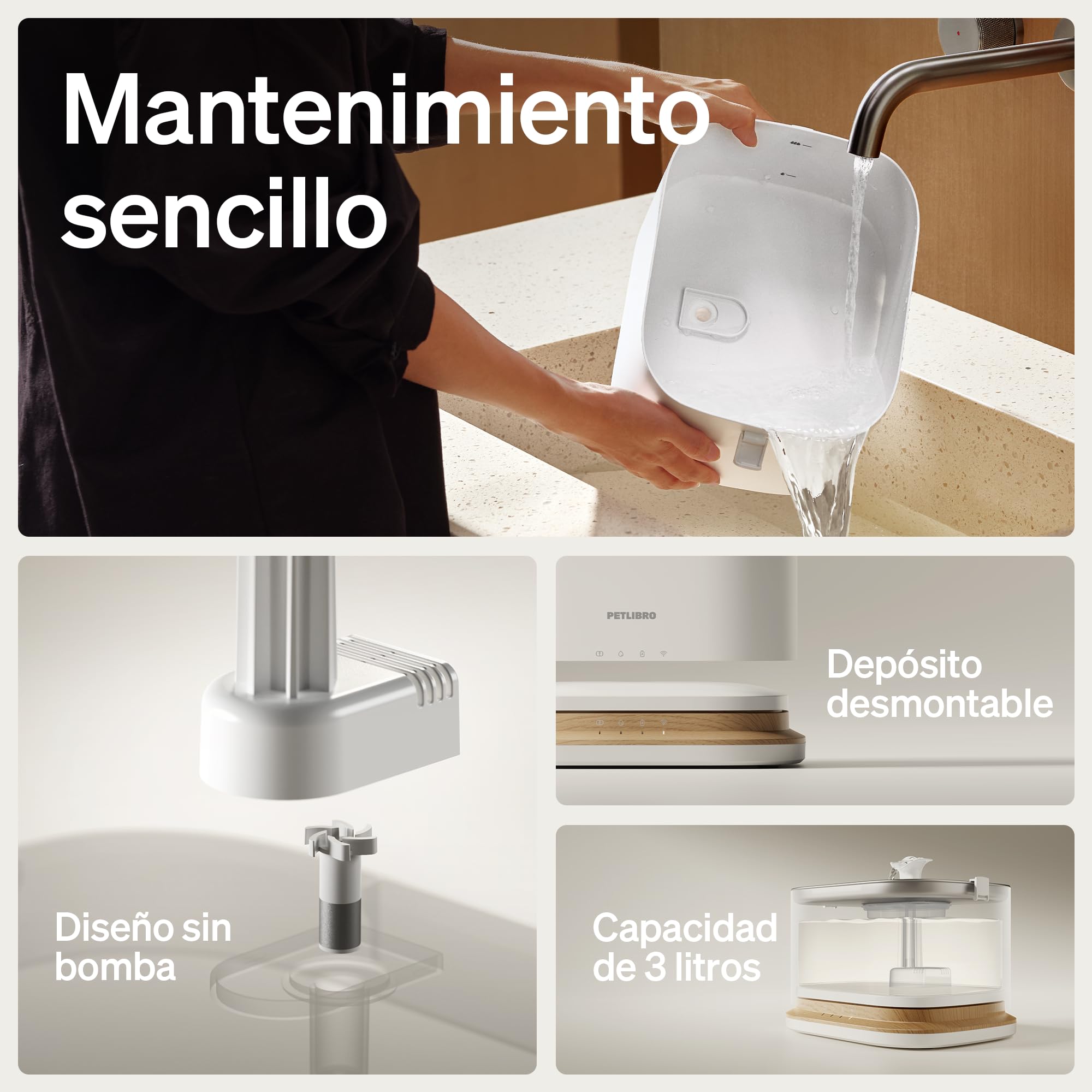 PETLIBRO Dockstream 2 Fuente Agua Gatos, Bebedero Automático App WiFi, 23dB Silencioso, Fácil Limpieza, 3L Acero Inoxidable, sin BPA — Batería 5000mAh Inalámbrico, Blanco
