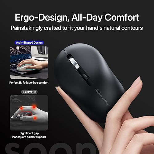 Miniatura 5 de soonjet Ratón inalámbrico de modo dual 2.4G y Bluetooth, 80012001600 DPI Ratón inalámbrico para computadora con receptor USB, para oficina en casa,