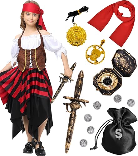 Latocos Disfraz de pirata para niños y niñas, disfraz de Halloween, regalo de cumpleaños de 3 a 12 años