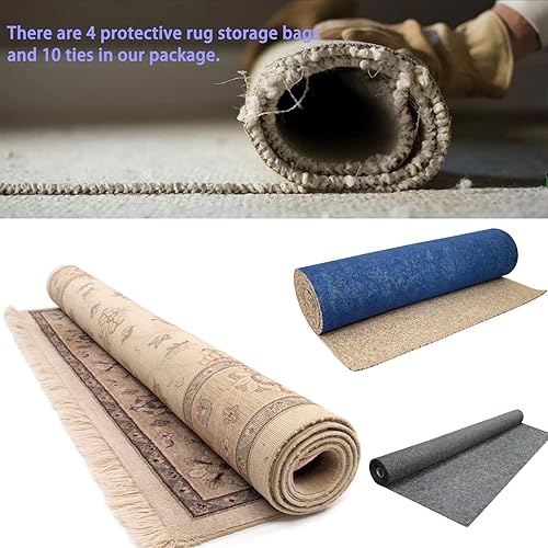 Miniatura 7 de 4 bolsas de almacenamiento para alfombras con 10 lazos, se adapta a alfombras de hasta 6 x 9 pies, 4.5 mil, bolsa de almacenamiento de alfombras de