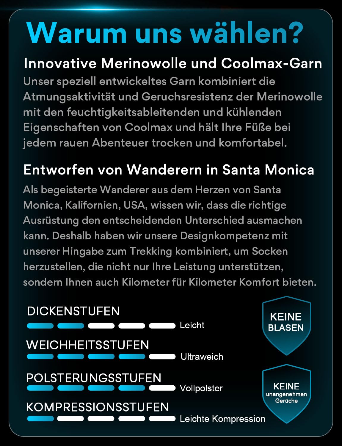 Juclise Merinowolle Wandersocken Herren Kompression Anti Blasen Gepolstert Wollsocken Anti-Schweiß Atmungsaktiv Trekkingsocken