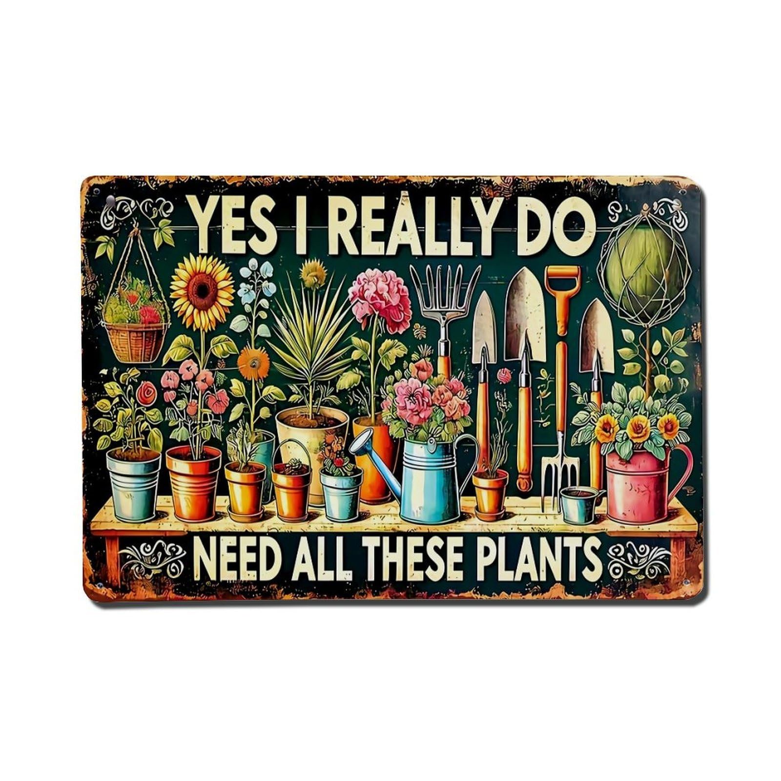 Garden Tools And Plants Pattern Retro Metal Tin Sign, Vintage Metal Poster for Home, Gaming Room, Studio Workshop,Bar,Garage Wall Art Decor 8x12 Inch