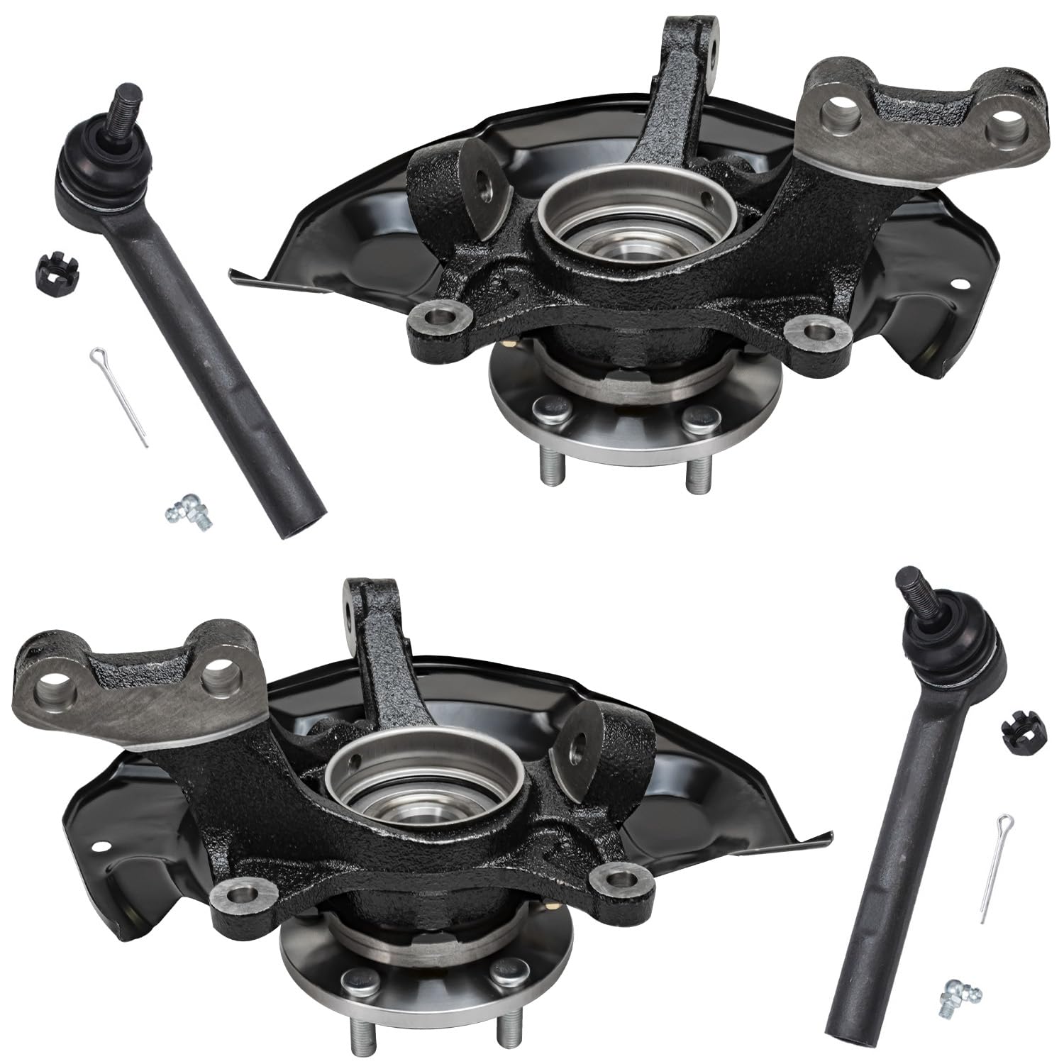 Detroit Axle - Front Steering Knuckles &amp; Wheel Hub Bearings + Outer Tie Rod