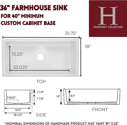 Miniatura 2 de Fregadero de granja blanco – Fregadero de granja de 36 pulgadas con delantal, fregadero de cocina de granja de arcilla refractaria, fabricado en
