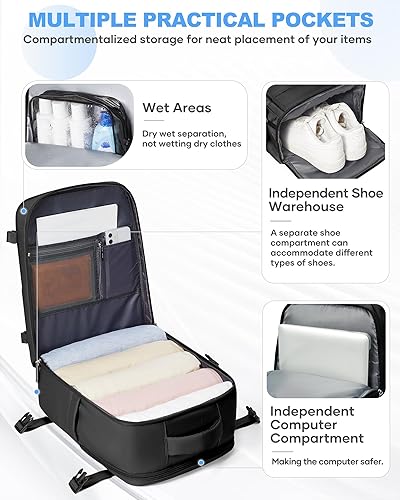 Miniatura 354 de coowoz Mochila de viaje grande para mujeres y hombres,Mochila de transporte,Mochila de senderismo impermeable para deportes al aire libre, Azul, 45