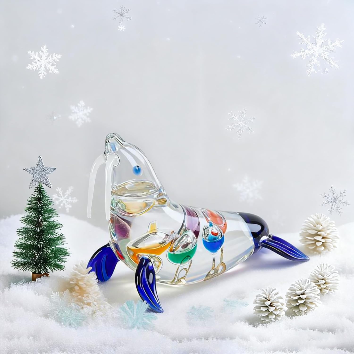 Lily's Home Walrus Galileo Thermometer 64ºF–80ºF, Ideal Gift for Friends & Family, Holiday Gift, Indoor or Outdoor Home Décor, Stylish Decorative Design for Any Room or Office (5.1” x 2” x 4”)