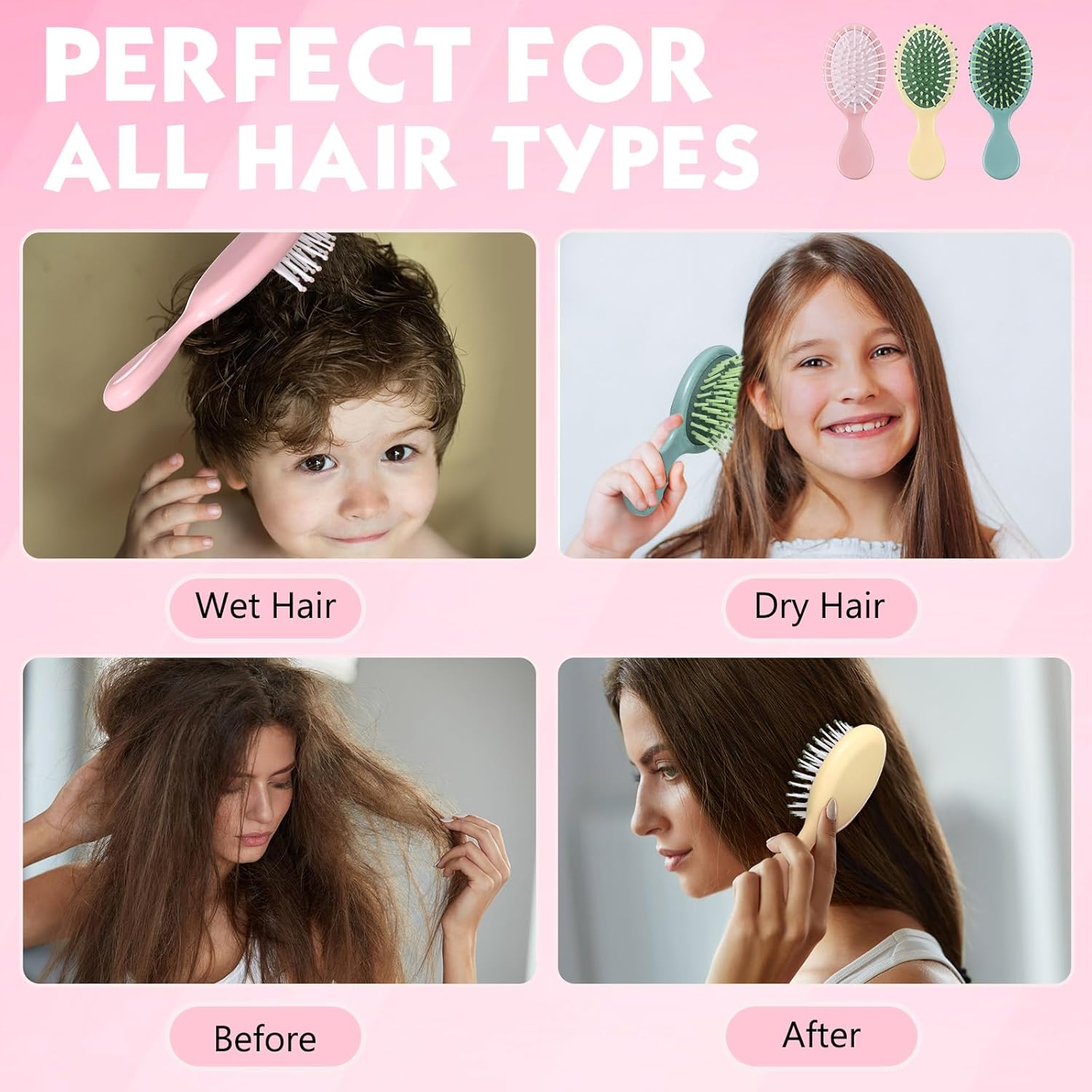 Gerrii 112 Pcs Mini Wet Hair Brush Hair Combs Set 56 Small Pocket Travel Detangler Hairbrush 56 Colorful Plastic Fine Wide Hair Combs Toddler Detangling Brushes Soft Bristles Bulk (Bright Color)