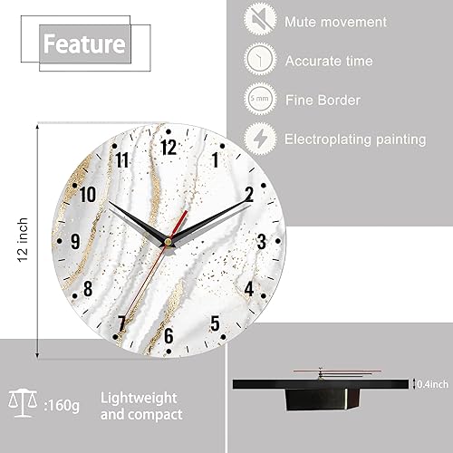 Miniatura 2 de SPUNKER Reloj para dormitorio, reloj de pared de mármol de oro blanco para decoración de sala de estar, relojes de cocina abstractos que funcionan