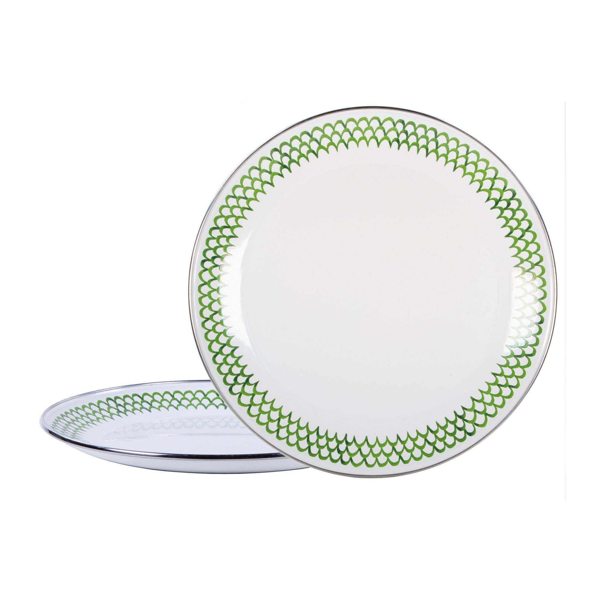 Golden Rabbit Enamelware Chargers, 12.5 inch, Green Scallop, Set of 2