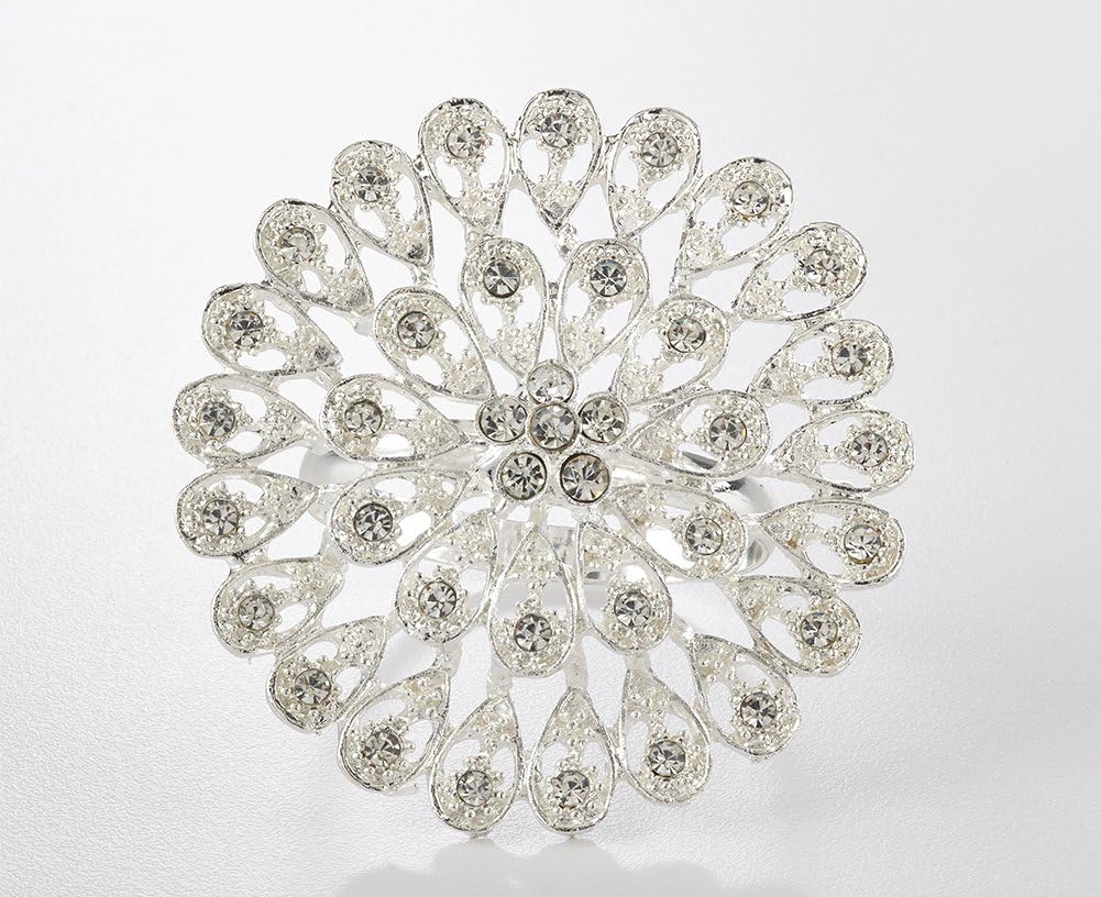 Fennco Styles Starburst Flower Napkin Rings, Set of 4 - Silver Metal Napkin Holder for Dining Table Décor, Holidays, Weddings, Banquets, Family Gatherings and Special Occasions