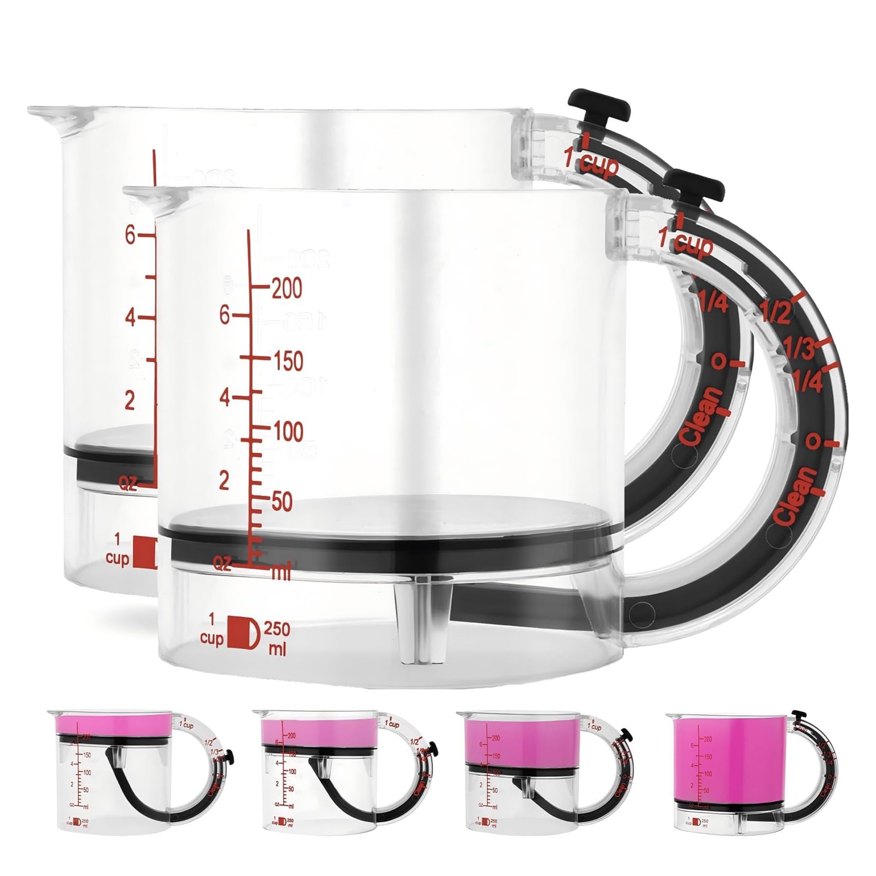Verstellbarer Messbecher, 4-in-1-Küchenmesswerkzeug zum Kochen & Backen, Multi-Messbecher mit Oz/Ml Dual-Markierungen, 2er-Pack