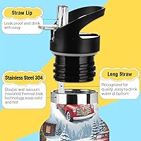 Vista 3 de Kids Water Bottle for School Leakproof Insulated Water Bottles 20oz, BPA-Free, Christmas Vintage Red Trucks