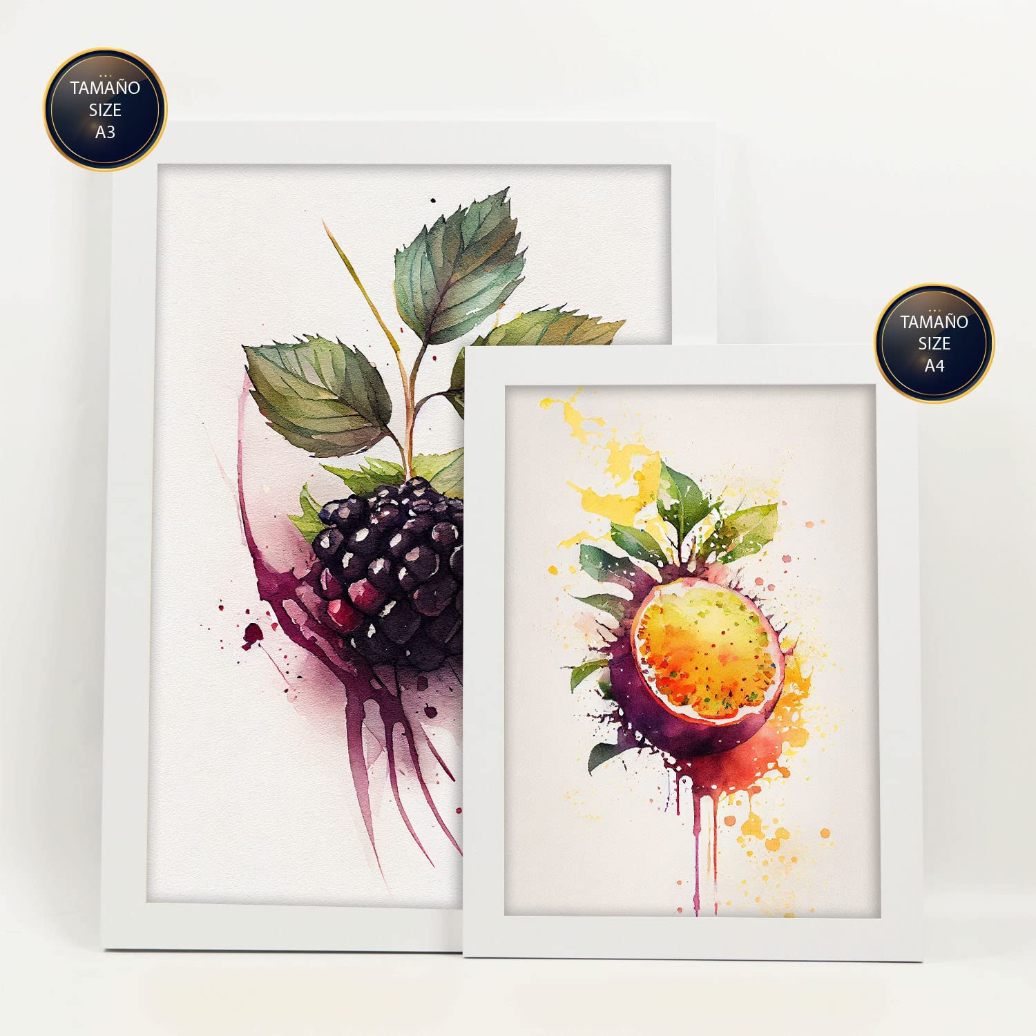 Nacnic Posters di Bacche e Pesche. Stampe di Frutta, Verdura e Cibi Sani in Stile Acquerello su Sfondi Bianchi Puri. Progettazione e decorazione d'interni. A4 & A3 Cornici bianche.