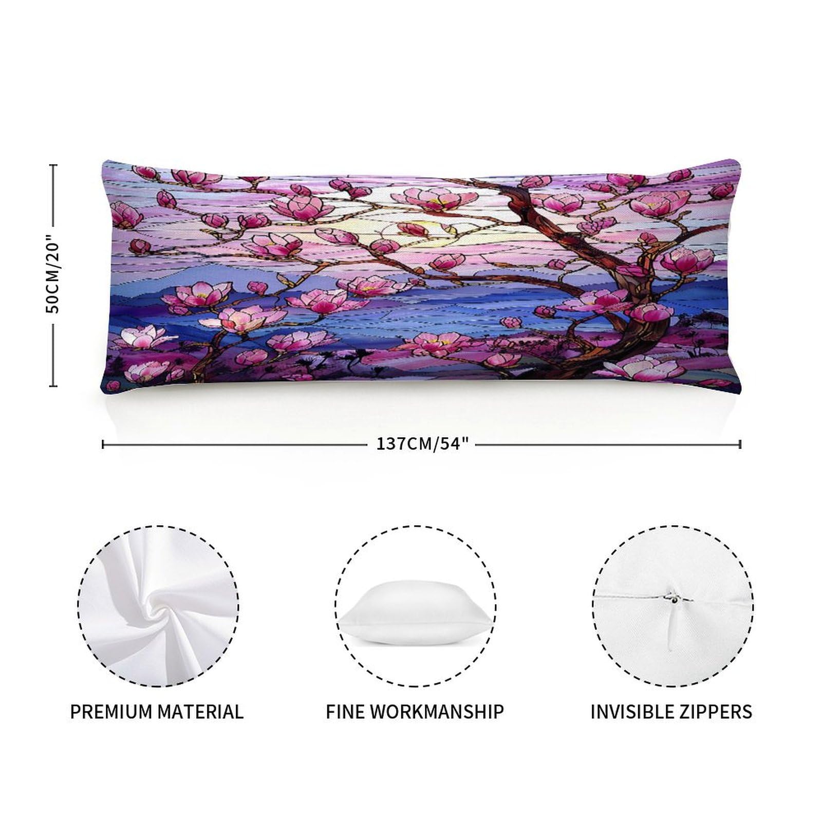 Rebbygena Floral Stained Glass Flower Zipped Decorative Long Body Pillow Cushion Cover Case Pillowcase for Adults Girls 20x54in,Long Throw Body Pillow Cover for Hotel Home Bed Living Room Decor