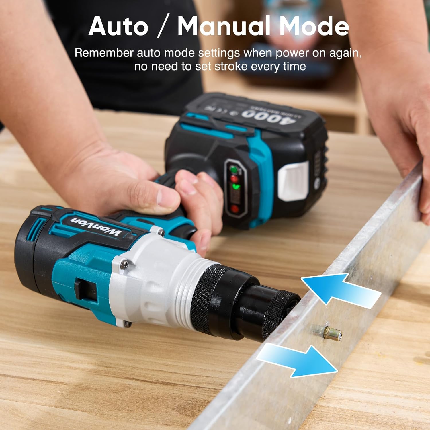 2-in-1 Cordless Electric Rivet/Nut Gun Tool for Nutsert(10-24" & 1/4" & 5/16" & 3/8"),Rivets(1/8'', 5/32'', 3/16"), Portable Battery Powered Pop Rivet/Nut Gun, Auto/Manual Rivet, Two Memory Modes