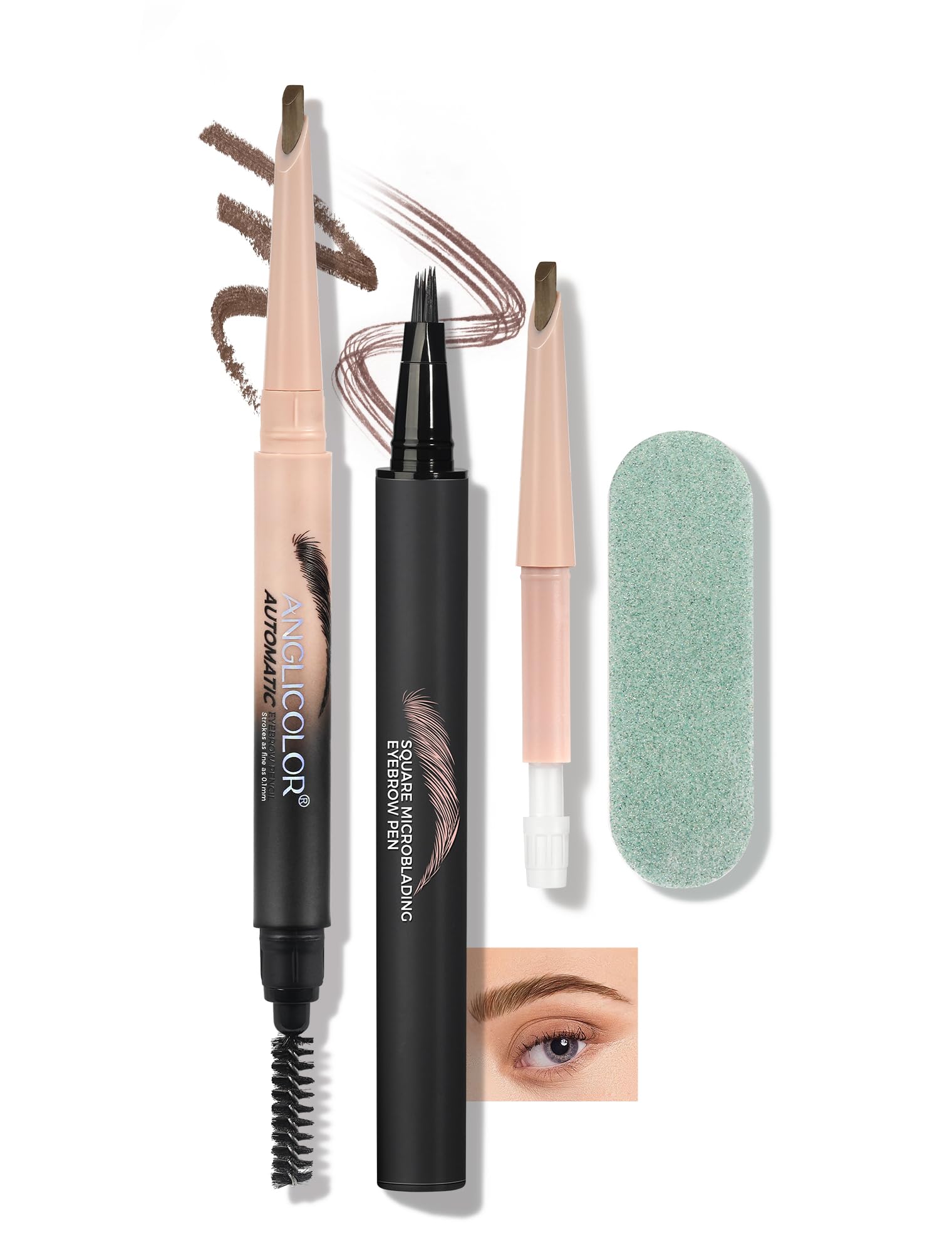 Anglicolor Eyebrow Pencil Set Pen Fast Eyebrows In 3 Minutes,Microblading Eyebrow Pen Replacement Core For,Eyebrow Brush Quick Fill,Combined For Better Results,Great Value (02 Mocha Set)