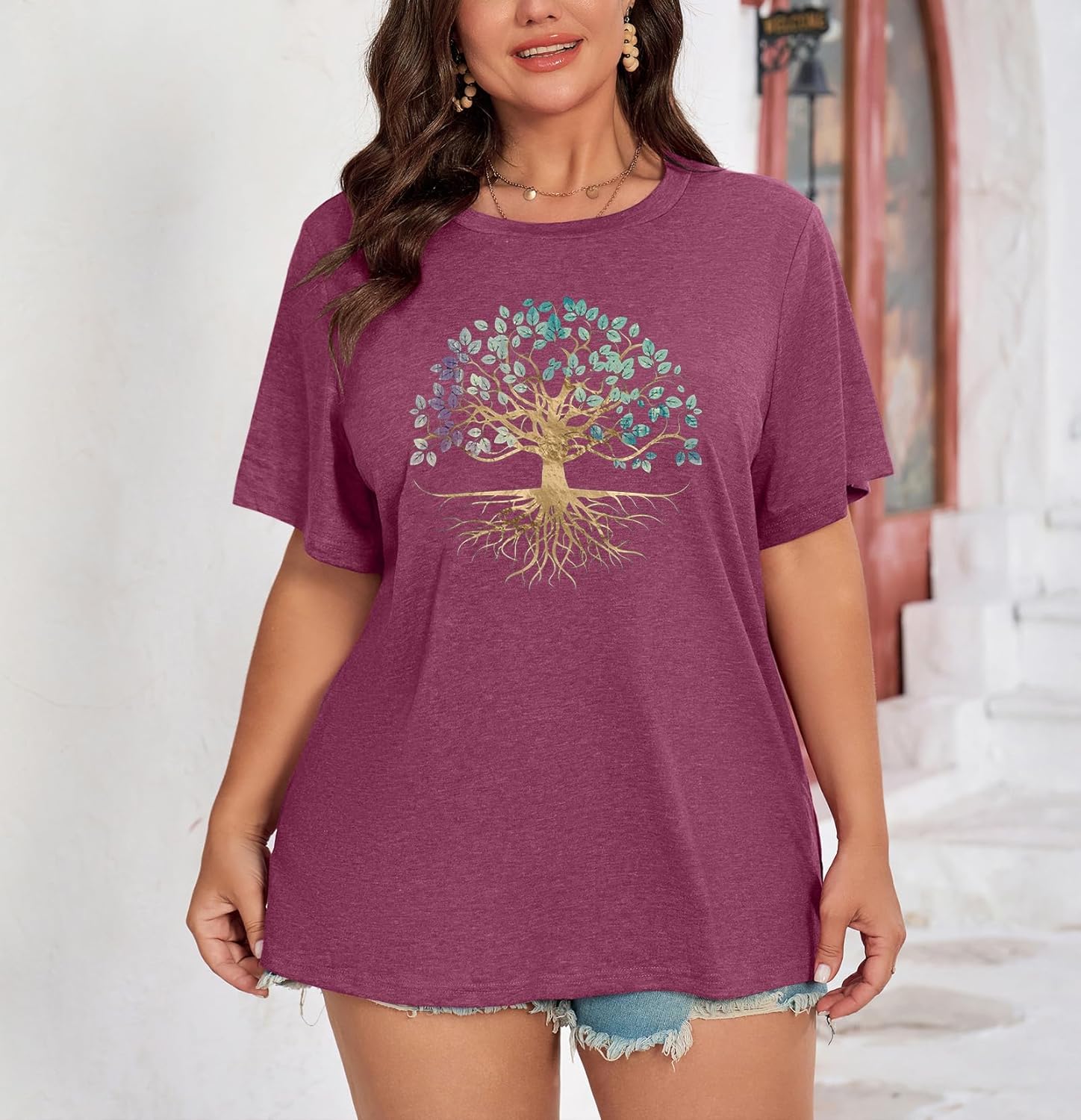 Plus Size Tshirts for Women Graphic Tees Vintage Flower Casual T Shirt Short Sleeve Top Loose Fit Tee - Image 6