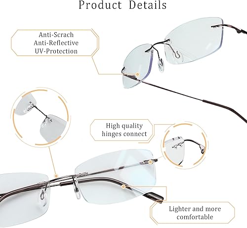Miniatura 2 de LifeArt Lentes de bloqueo de luz azul, anteojos de lectura para computadora, anti rayos azules, reducen la fatiga ocular, marco sin montura tintada