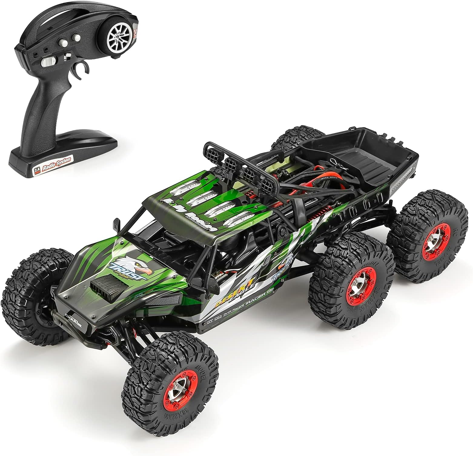 Behorse 1:12 Scale Large RC Cars 60+kmh High Speed for Adults and Kids,6x6 2.4GHz Radio Road Monster All Terrain Electric Remote Control Offroad Car with Two Rechargeable Batteries., Green (FY:06)