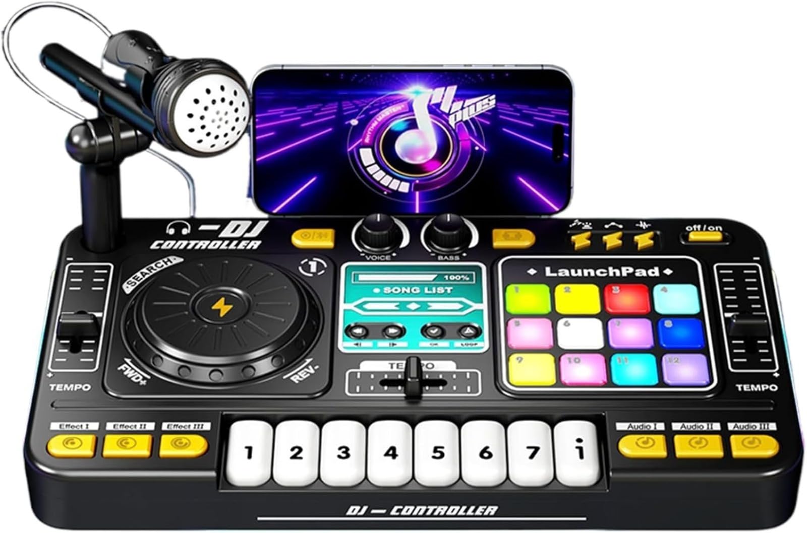Mezclador de DJ para niños: mesa de teclado de carga USB portátil con luces coloridas, mezclador de aprendizaje de audio digital, juguete de instrumentos musicales | Regalo de entretenimiento educativ