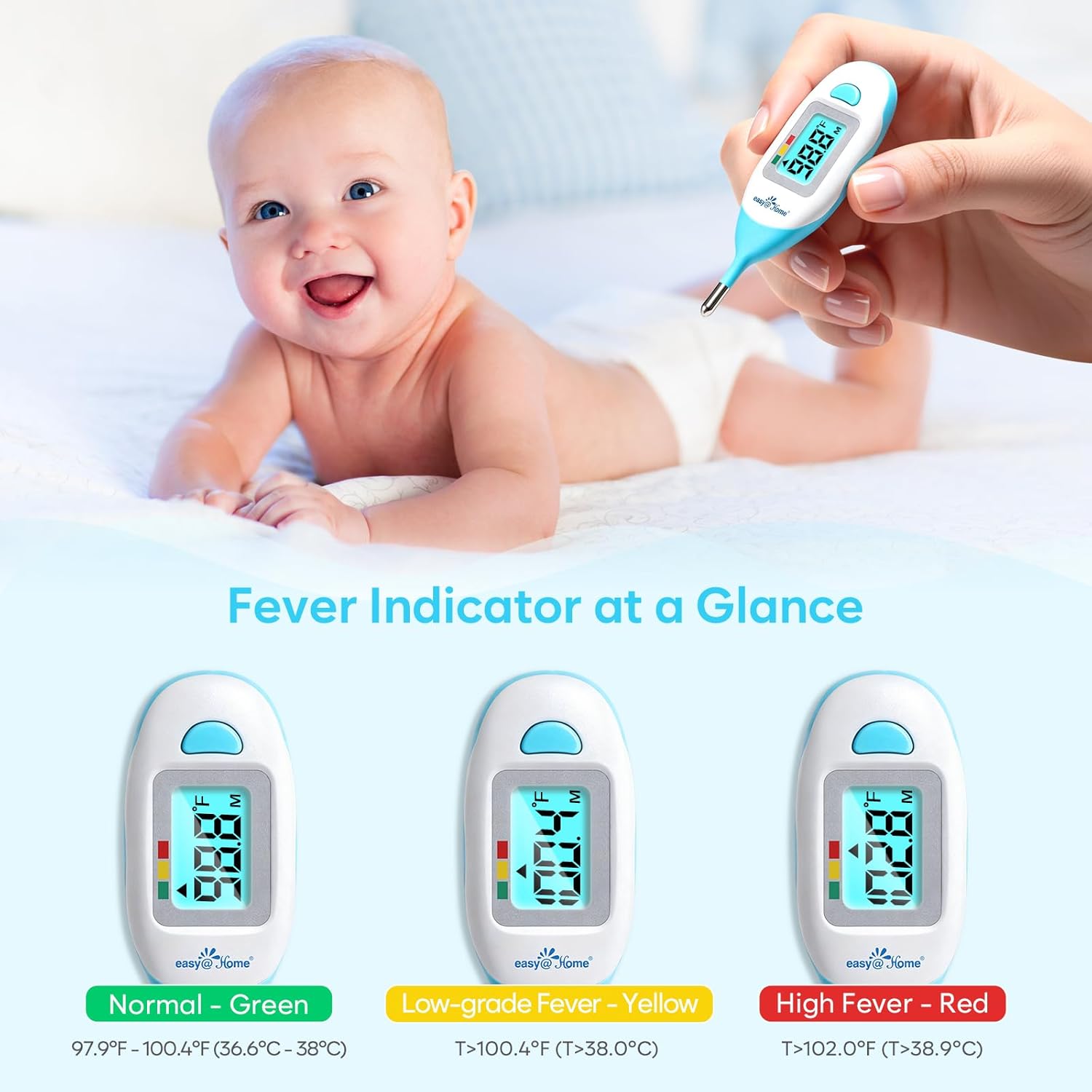 Baby Rectal Thermometer with Fever Indicator, Clear LCD Display