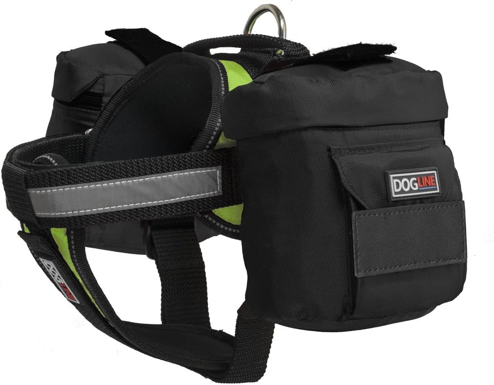 Dogline Unimax Multi-Purpose Vest Harness for Dogs with 2 Removable DIY Customizable Blank Patches and 2 Removable Side Utility Bags (Green, X Large (36" - 46"))