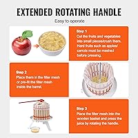 Vista 6 de VEVOR Prensa de vino de frutas, 3.2 galones/12L, cesta de madera maciza con 6 bloques, máquina manual para hacer jugos, sidra, manzana, uva