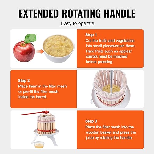 Miniatura 6 de VEVOR Prensa de vino de frutas, 3.2 galones12L, cesta de madera maciza con 6 bloques, máquina manual para hacer jugos, sidra, manzana, uva, tintura,