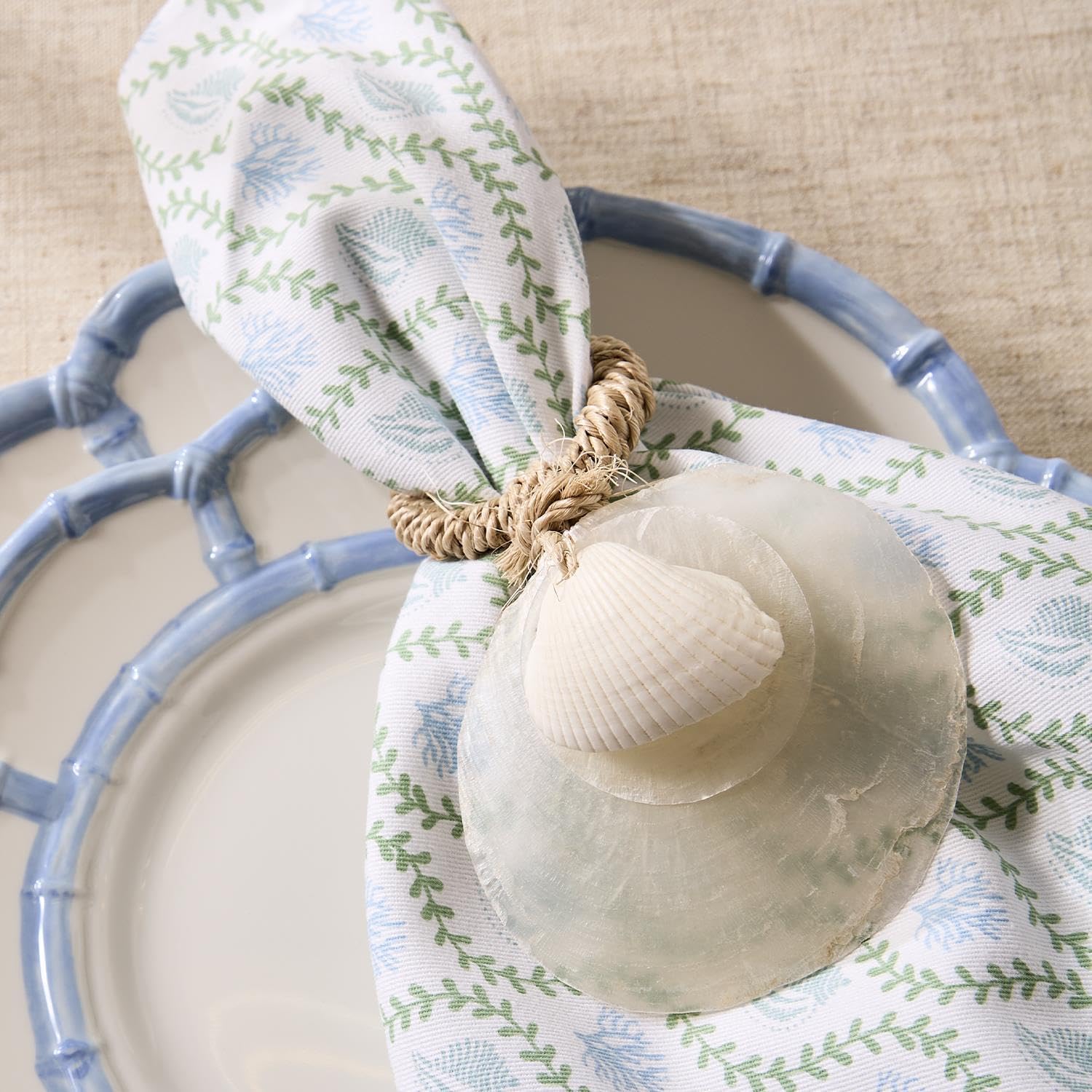 Two's Company Capiz Shell Napkin Rings, 5.25-Inch, Set of 4