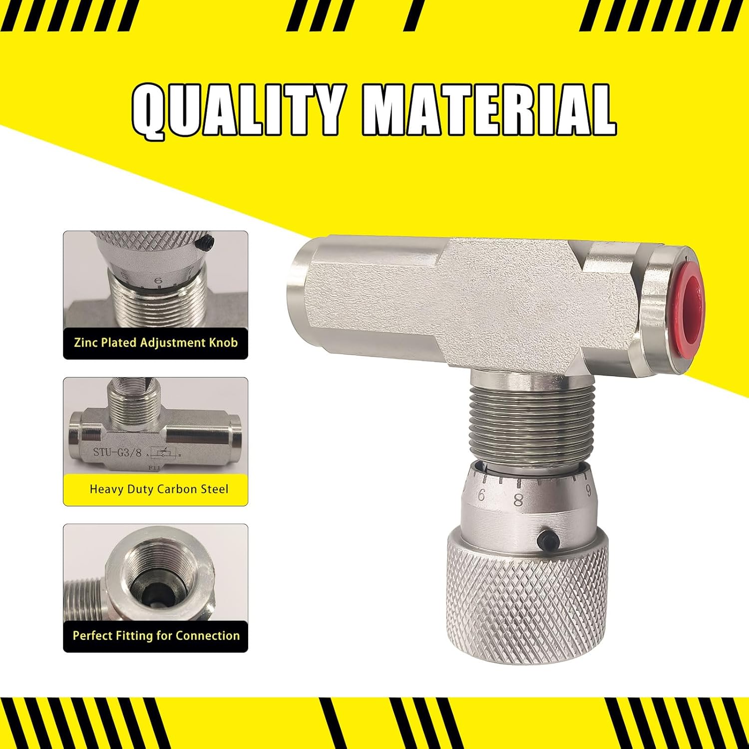 1/2" NPT Straight Flow Control Needle Valve for Hydraulic System, Heavy-Duty Carbon Steel Pressure Connection Fittings with Adjustable Variable Knob