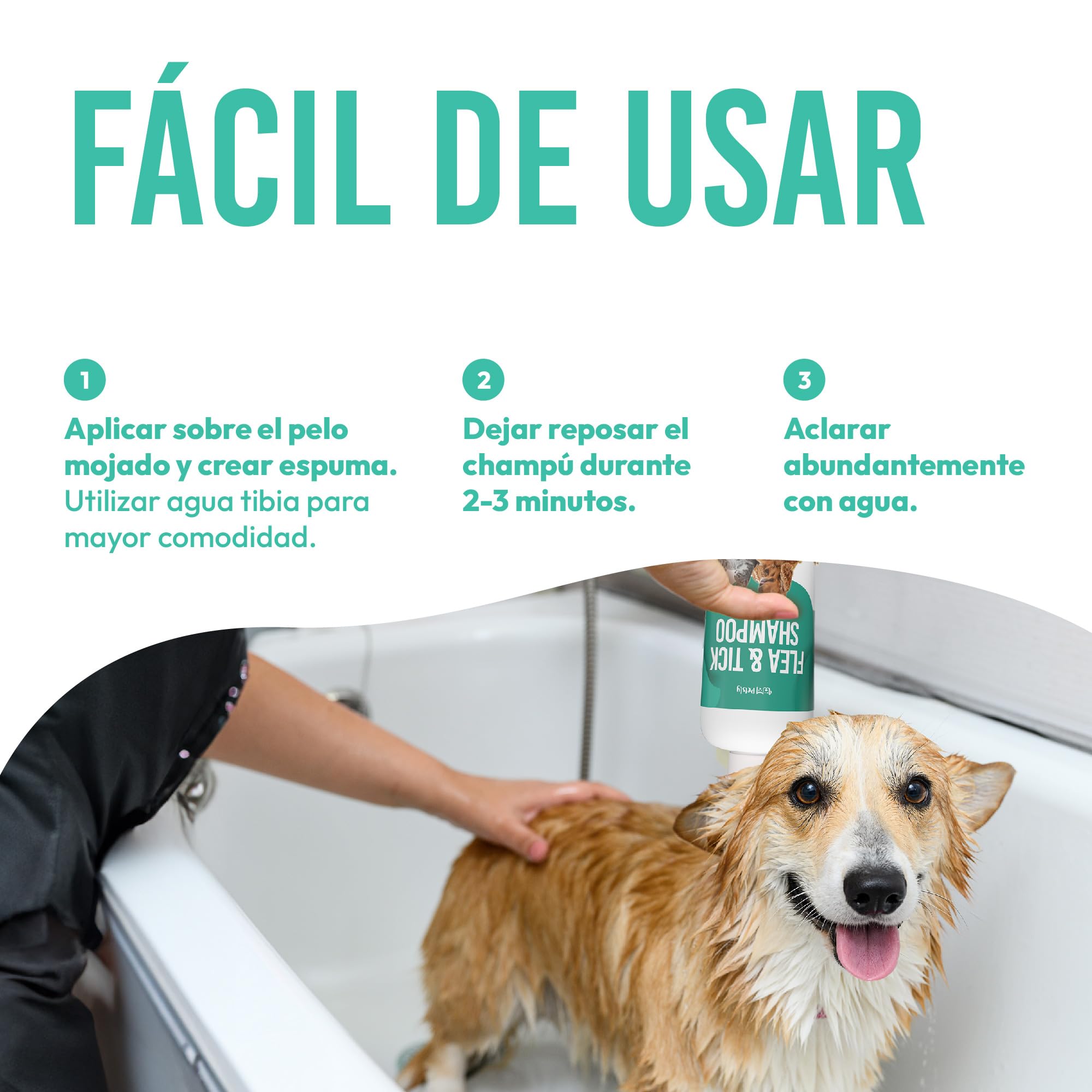 Petsly® Champú Antipulgas para Perros y Gatos - Fórmula Natural con Geraniol y Árbol del Té - Control de Pulgas y Garrapatas - Hidratante y Suave para la Piel - 500 ml - Apto para Todas Las Razas