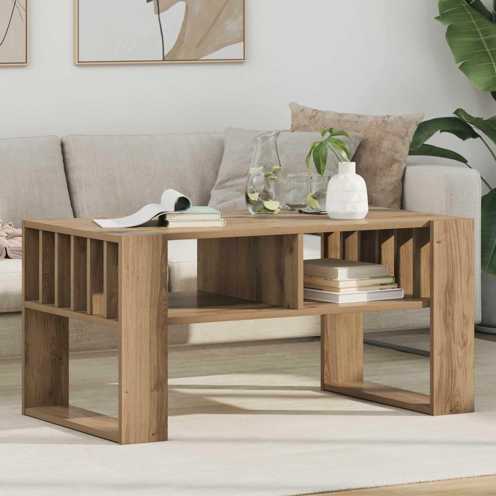 Table basse en chêne pour des apéritifs réussis et un salon moderne toujours rangé