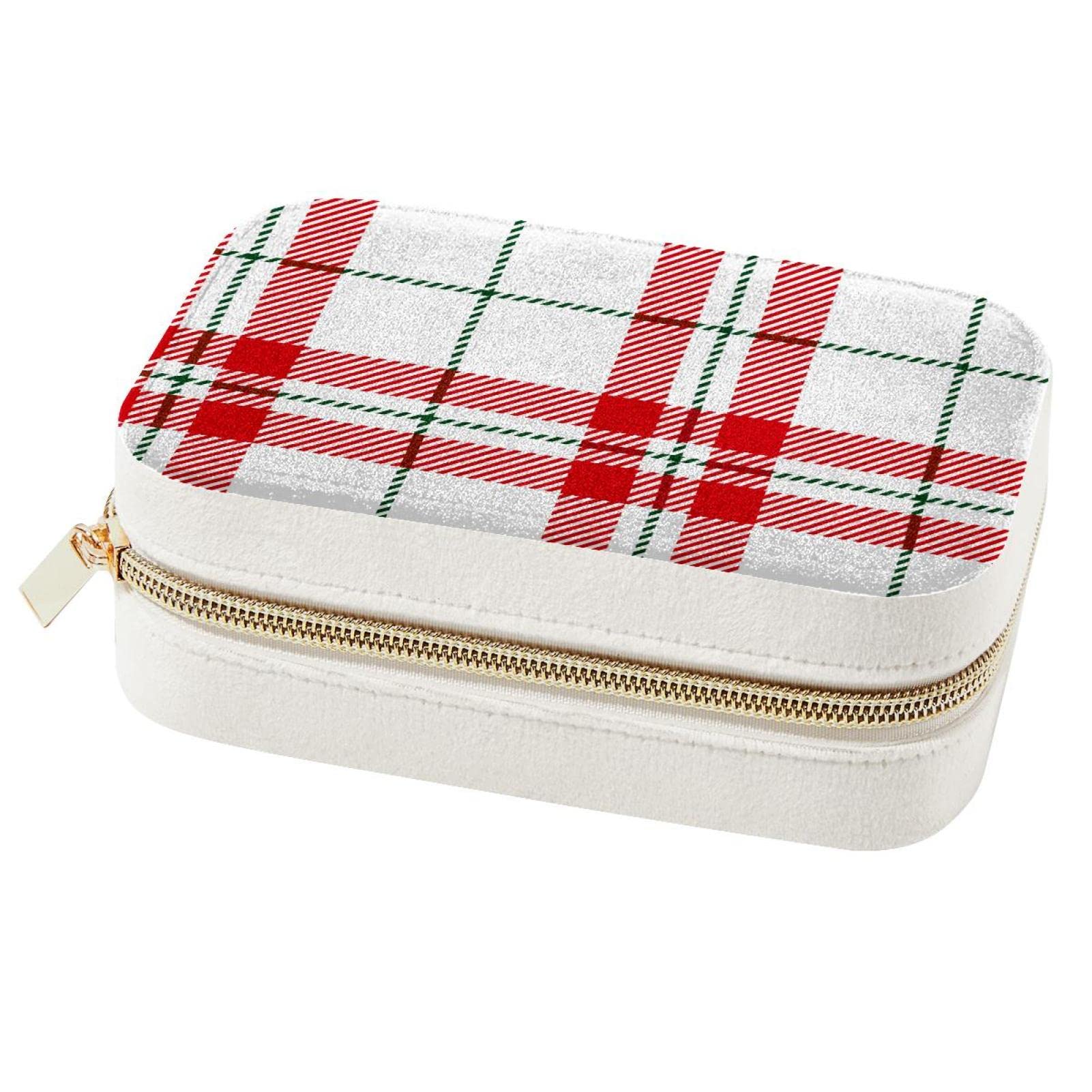 Boîte à bijoux portable au motif écossais avec finitions soignées