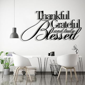 lunwall Metal Wall Art, Thankful Grateful Blessed Wall Decor, Blessed Home Wall Decor, Give Thanks Metal Wall Art for Living Room, Bedroom, Kitchen, Bathroom 19" W x 9" H / 47 x 23 cm, Black