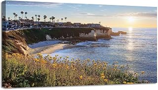CHAUSSUREBAR Large Canvas Wall Art Sunset La Jolla cove beach San Diego California Canvas Art Prints Pictures Wall Decor Living Room Wall Paintings for Bedroom Bathroom 30'' x 60''