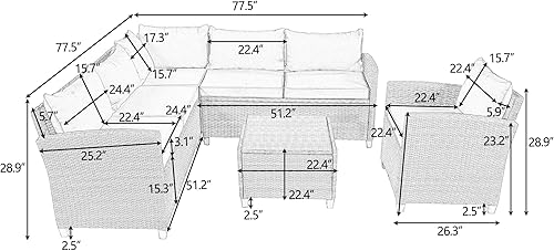 Miniatura 7 de GODAFA Juego de muebles de patio al aire libre, 5 piezas, sofá seccional de conversación de ratán PE para todo tipo de clima, mesa de café y silla
