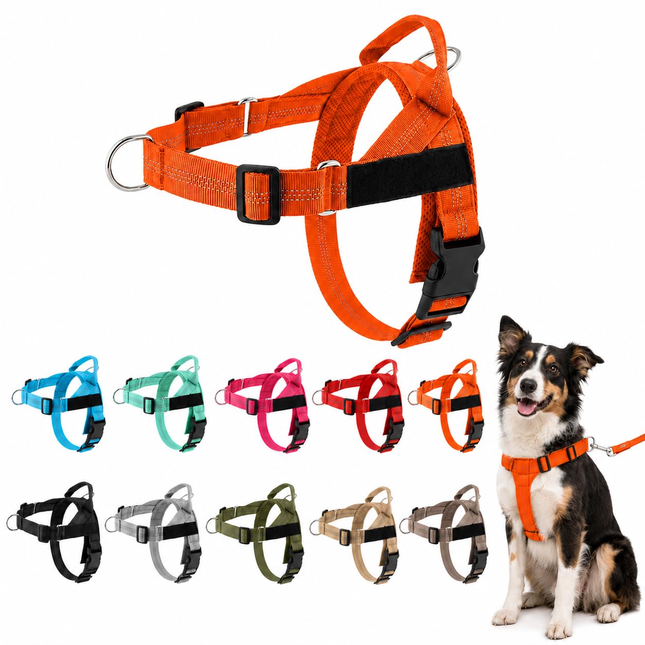 ParoPet No Pull Dog Harness — Adjustable Harness with Front Chest Clip, Lightweight Breathable Material and Reflective Details for Medium and Large Dogs, Walking, Training and Travel (Orange,M)