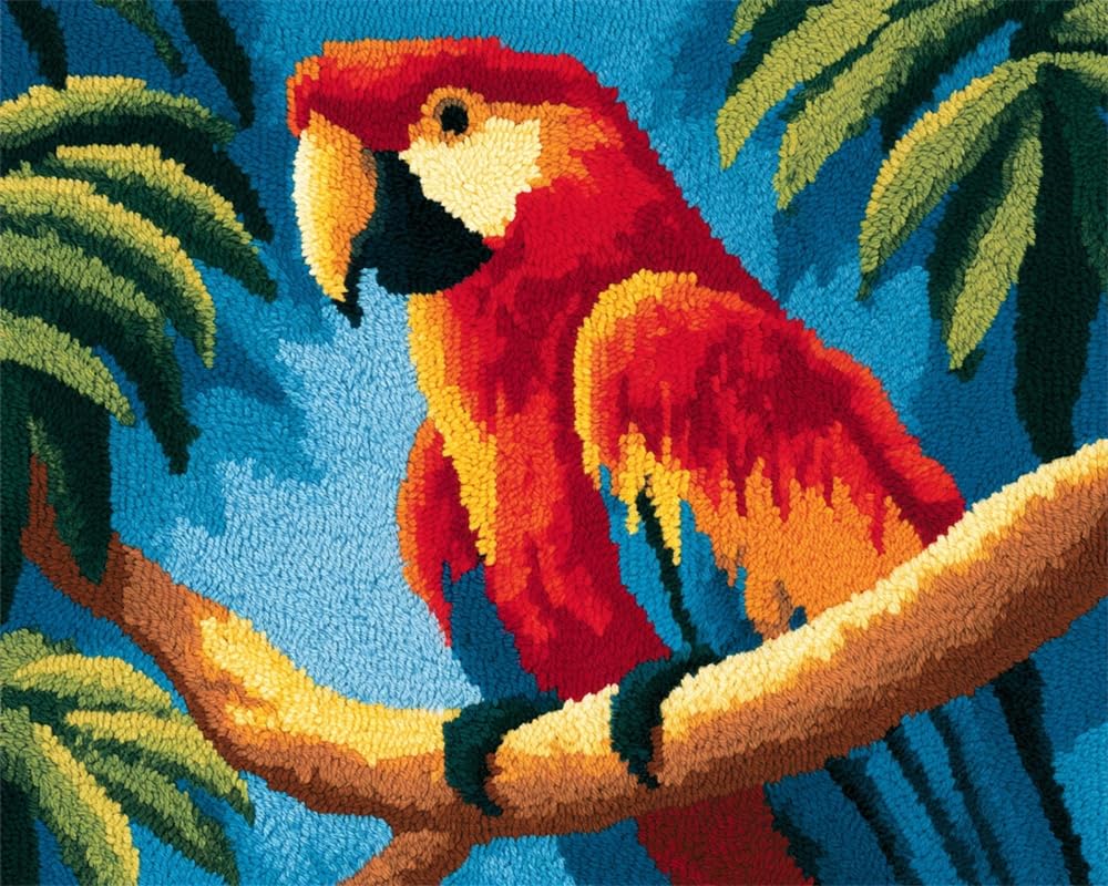 FWRTYCB Latch Hook Rug Kit,Parrot on a Tree Branch
