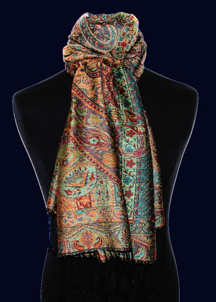 Lorenzo Cana - Pashmina szal damski z jedwabiu i wełny, 70 x 190 cm, wzór Paisley, 78118, Petrol, 70 x 190 cm