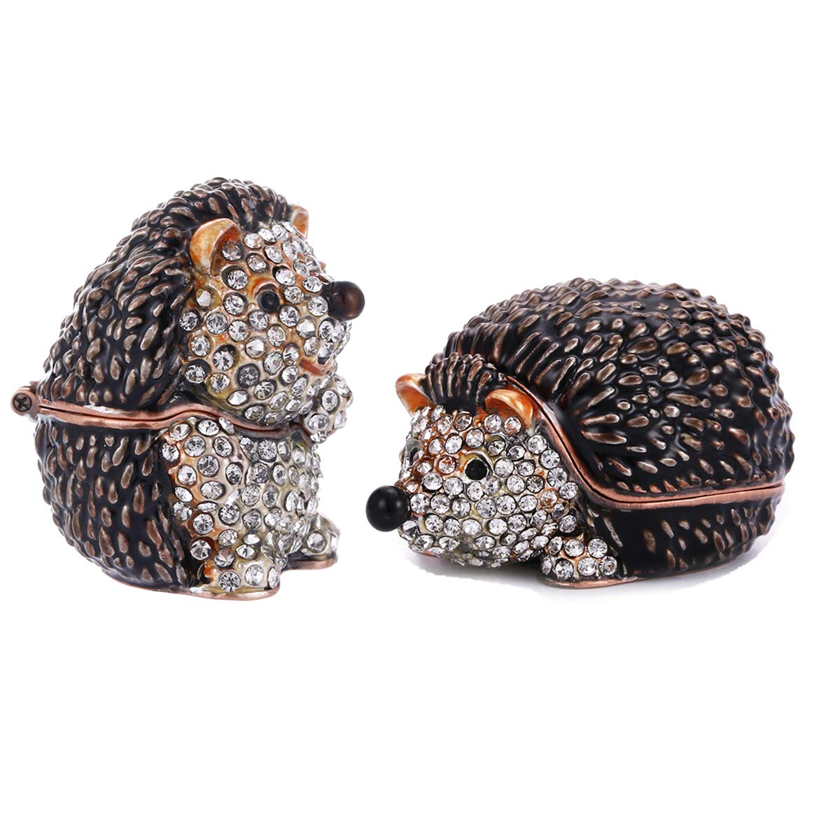Vie jeuneHand Painted Enamel Hedgehog Trinket Box, Hinged Jewelry Box Unique Mini Ring Necklace Jewelry Organizer, Classical Bejeweled Storage, Figurine Collectible Keepsake Home Decor (Couple Hedgehog)