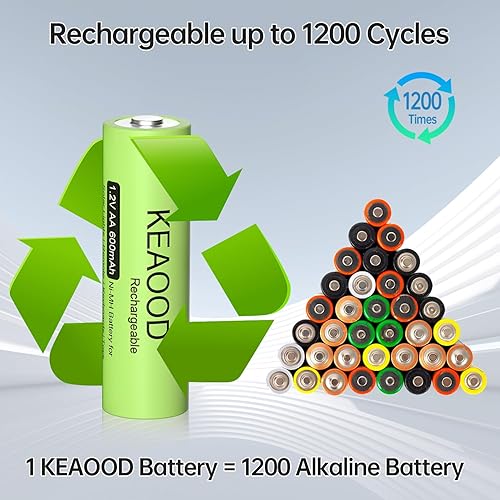 Miniatura 2 de Ni-MH - Baterías solares AA recargables de 1.2 V, precargadas, 600 mAh, doble A, para luces solares, luces de cadena, luces de camino (AA 600 mAh,