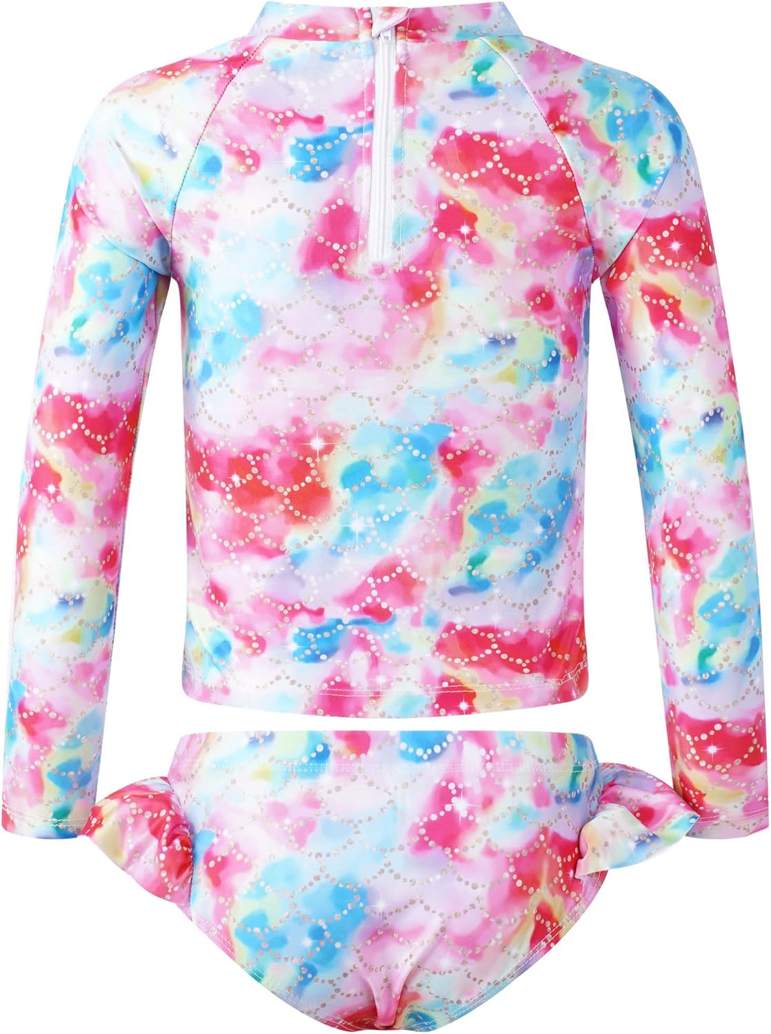 Linjinx Kids Girls Two Pieces Rash Guard Sets Swimsuits Mermaid Tankini Long Sleeves Top with Briefs Swimwear Bath Suit