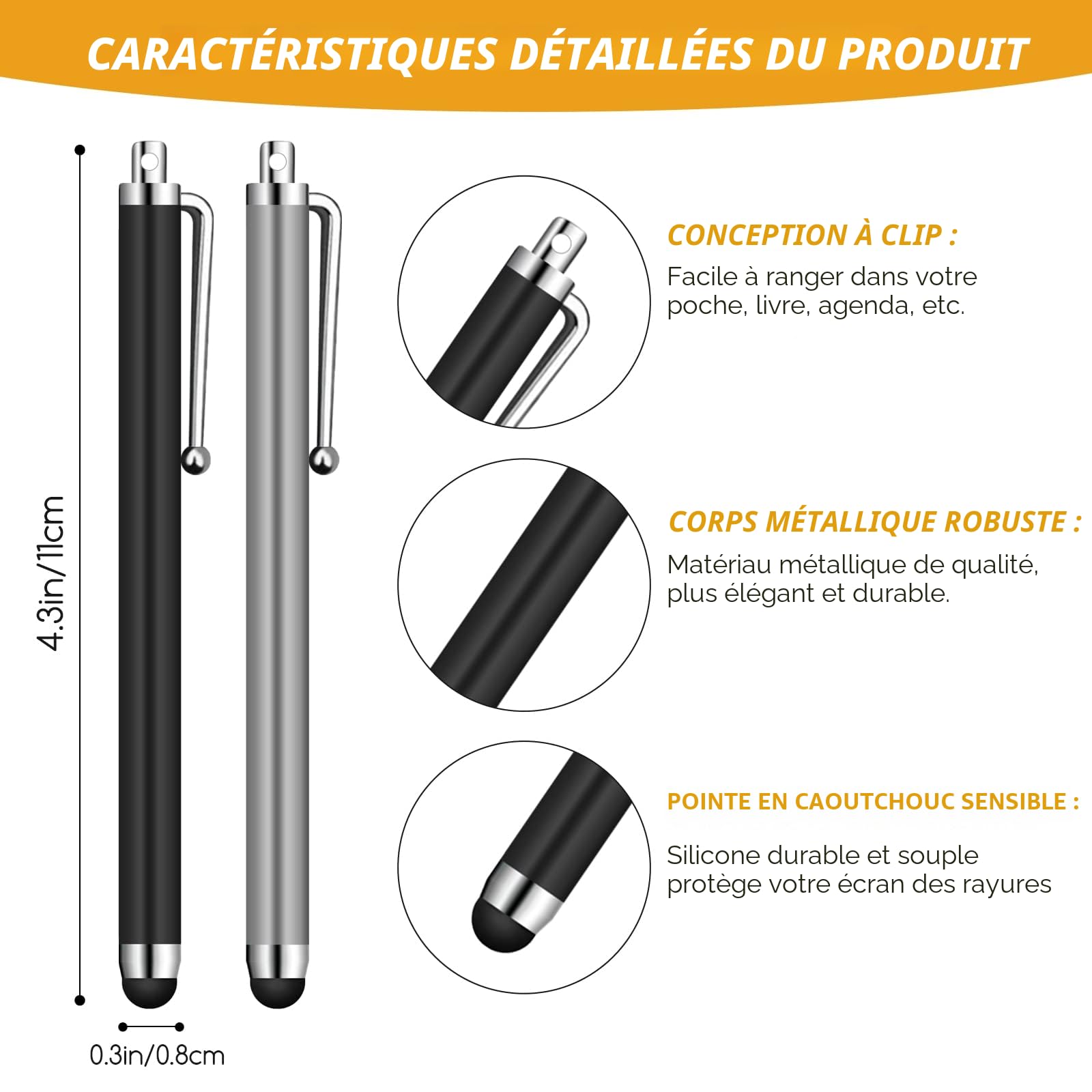Lot de 10 Stylets universels capacitifs pour écran Tactile iPad Mini iPad Pro iPad Air Smartphones