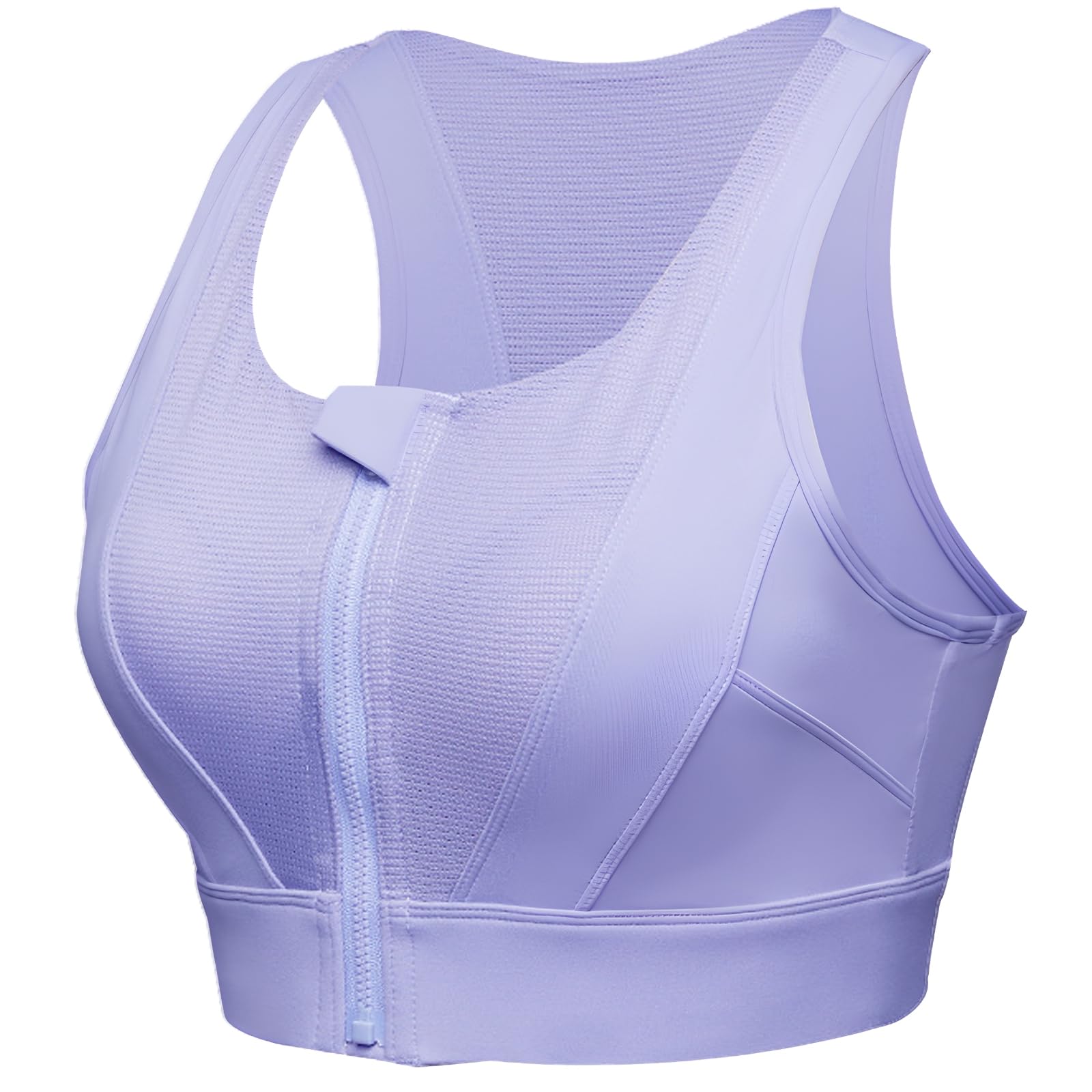 Biustonosze sportowe z zamkiem błyskawicznym z przodu dla kobiet z szerokimi paskami, stała wyściółka, wygodny elastyczny nylon, dostępne w rozmiarach do 3XL, NIEBIESKI, Rozmiar uniwersalny