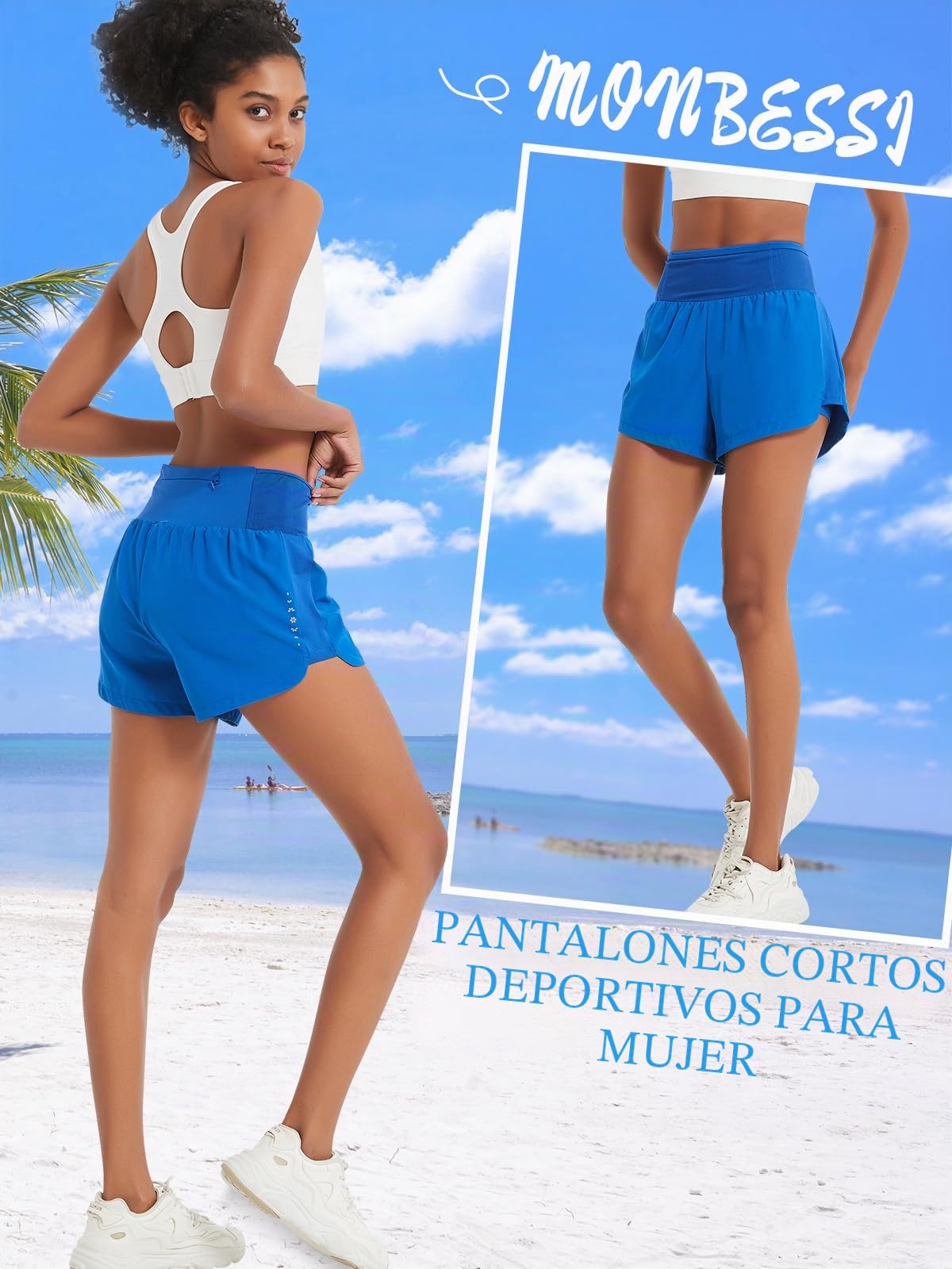 Pantalones cortos deportivos 2 en 1 para correr para mujer, con bolsillo con cremallera, pantalones cortos de natación para entrenamiento, yoga, trotar