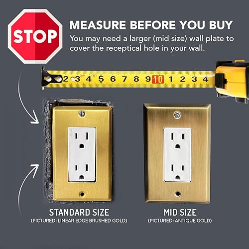Miniatura 3 de Placa de pared para interruptor de triple luz dorada moderna de metal dorado o cubierta de enchufe, placa de pared para receptáculo, cubiertas