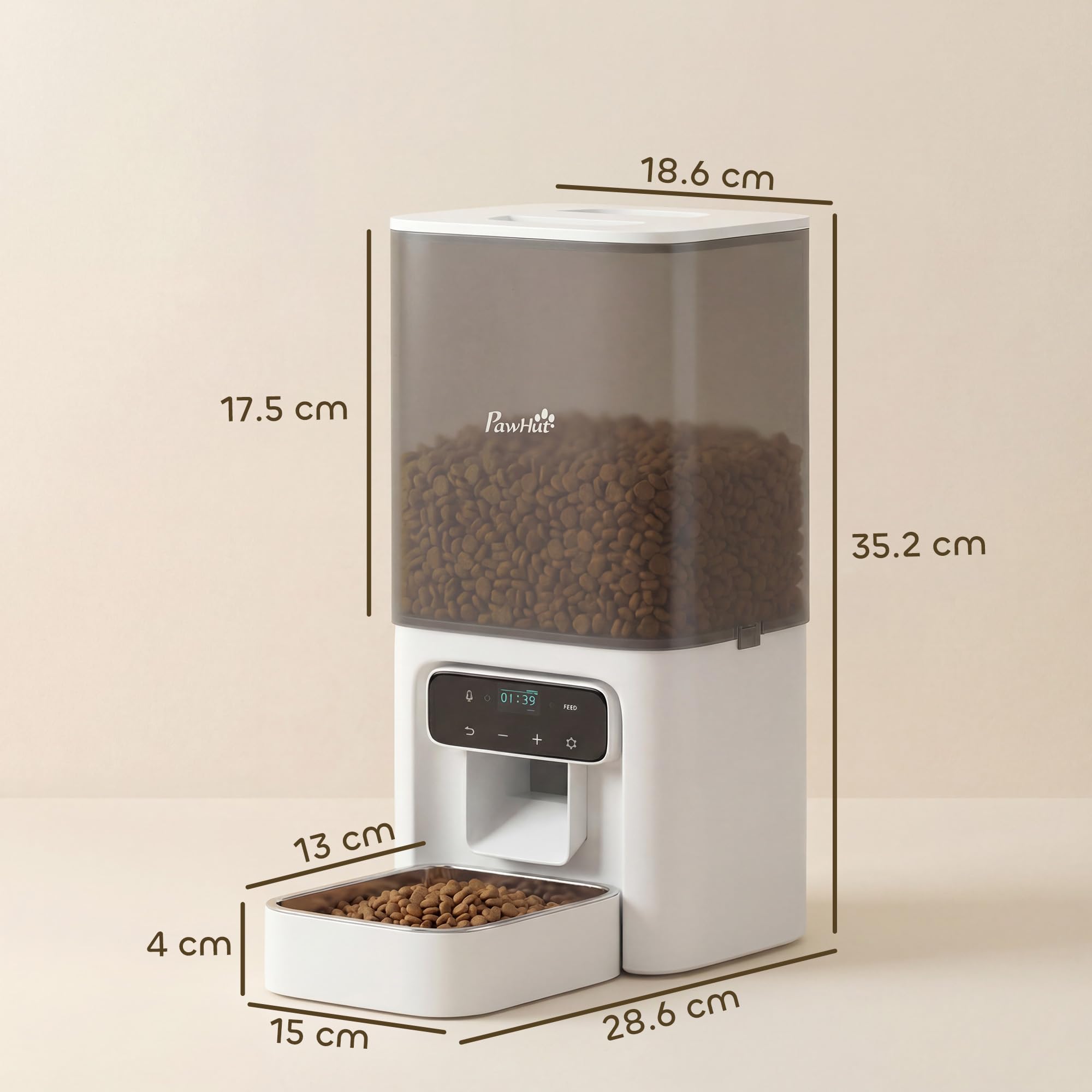 Comedero automático para gatos PawHut, dispensador de comida para gatos de 4,5 l con temporizador para hasta 6 comidas al día, grabadora de voz de 10 segundos, comedero automático programable con