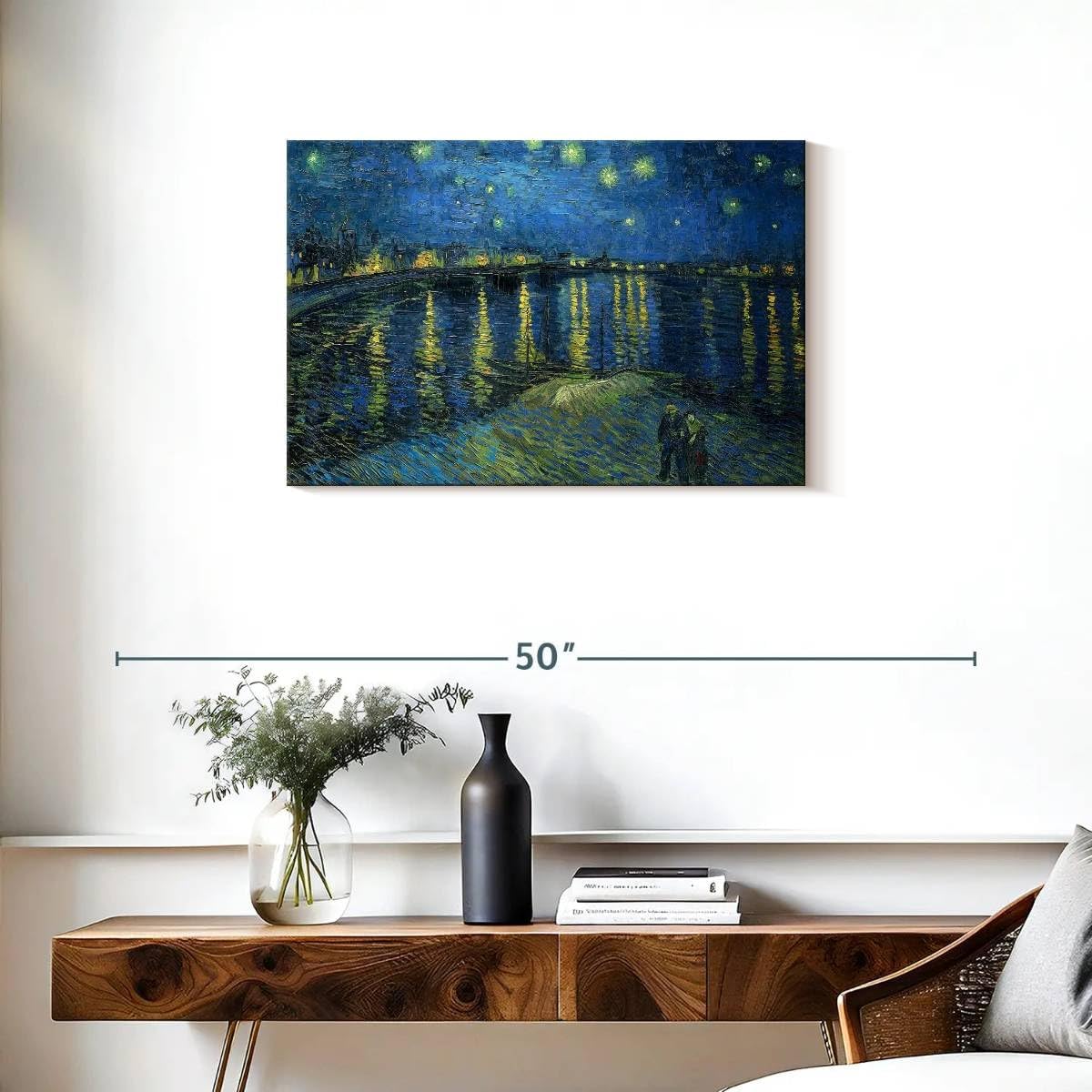 Elephant Stock - The Starry Night Over The Rhone Wall Art - Horizontal Canvas Wall Art - Living Room Wall Decor - Painting Night Sky Canvas Art - Gray And Blue Decor by Vincent Van Gogh - 30" x 20"
