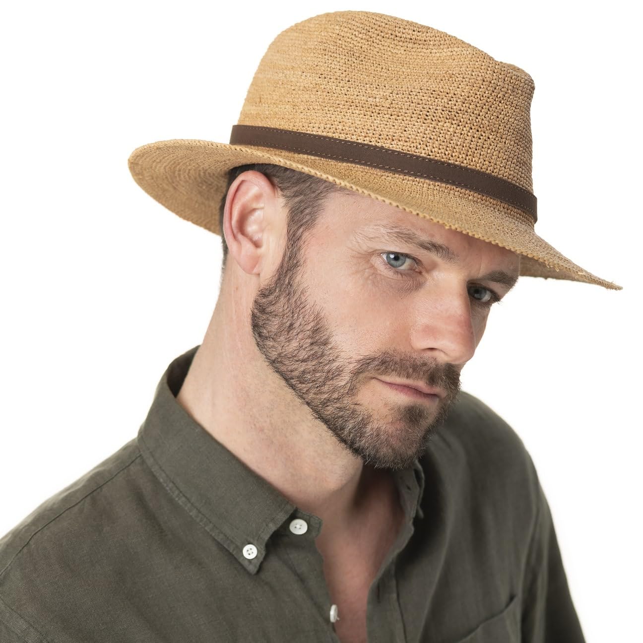 Stetson Chapeau en Paille Crochet Rollable Femme/Homme - Made in France D'Ete de Raphia Soleil avec Bandeau Cuir, Cuir Printemps-ete Printemps Ete